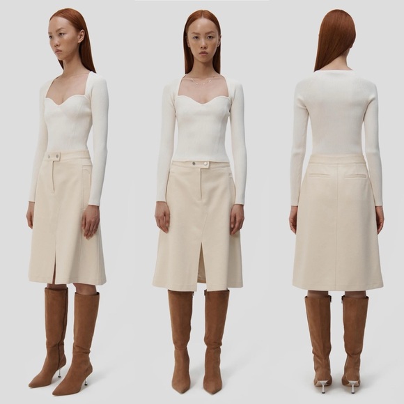 NWT Simkhai Giuliana Top in Ivory Size Medium Ribbed Sweetheart Neckline Sweater - Picture 2 of 12